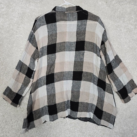 Liv by Habitat Yin Yang Linen Button-Up Shirt Womens Small Neutral Block Stripe - Picture 8 of 12